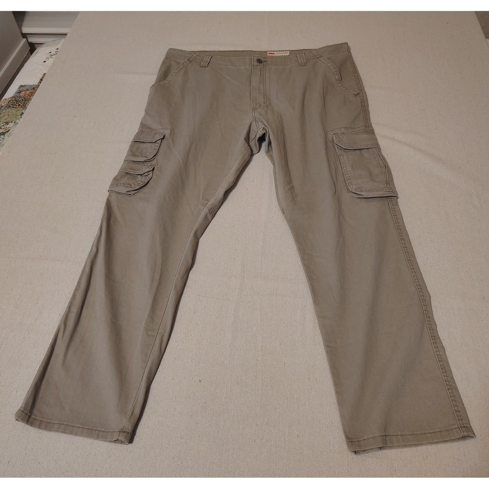 Wrangler Regular Taper Cargo Pants Mens 40x30 Khaki Tan Stretch 112344923 SS